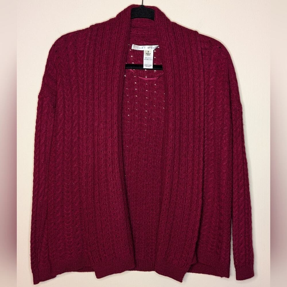 Max Studio Women's S Wool Blend Cable Knit Cardigan Quiet Luxury Old Money Cozy